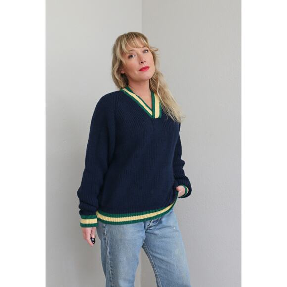 1990's Vintage Claiborne Preppy Tennis Wool Sweater Men's MD LG Women's LG XL - Picture 8 of 9